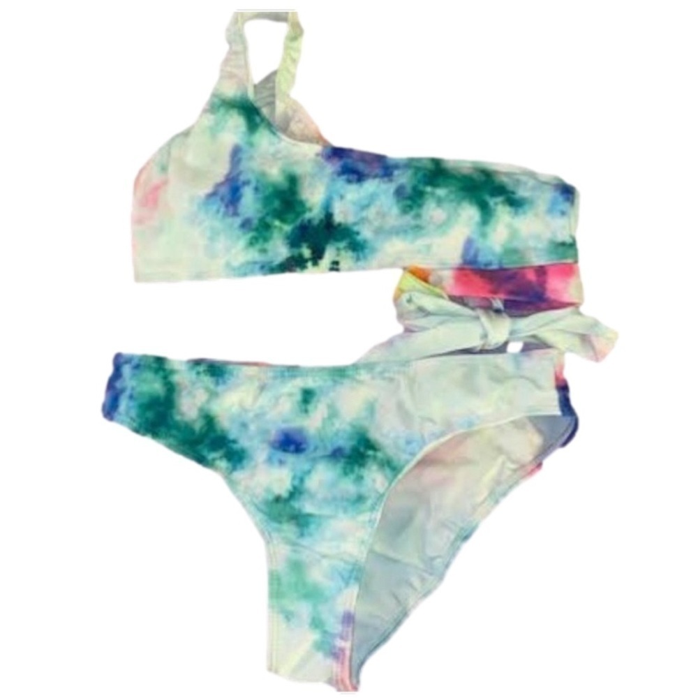 Kara & Kate Vibrant One Shoulder Bikini Sexy Tye-Dye Bow Brazilian Sexy  Size L